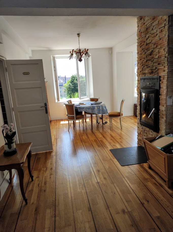 Salon avec cheminee et parquet